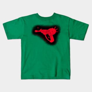 Zombies Red and Black Sketchy Ray Gun on Leaf Green Kids T-Shirt
